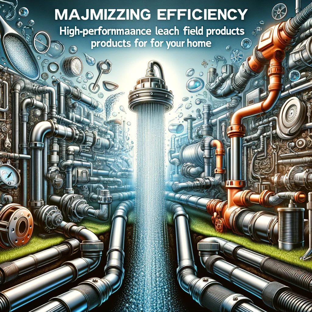  Illustration of high-performance leach field products for residential use, featuring robust pipes and advanced filtration systems.