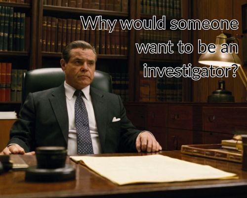 The investigator waits patiently at the desk.