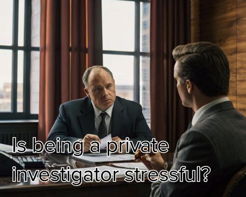 a private investigator and a client talking seriously